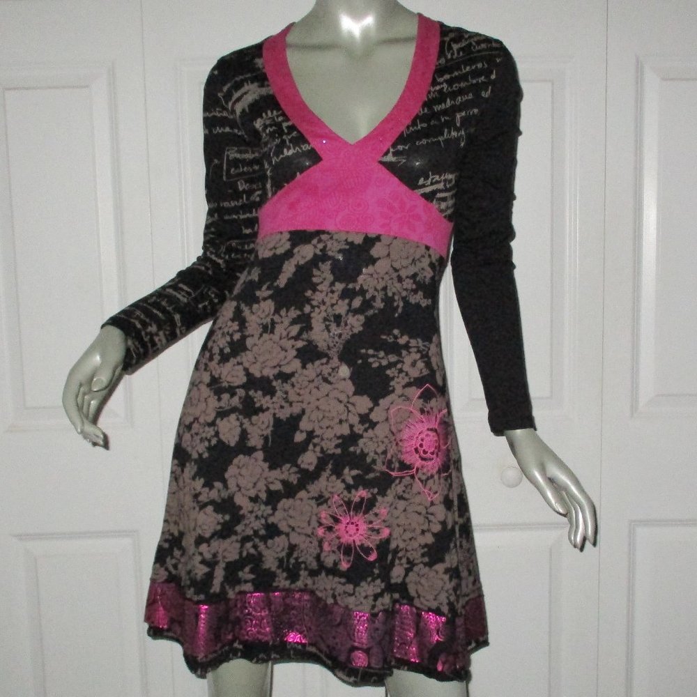 DESIGUAL Black & Red Multi-Pattern Long Sleeve Dress